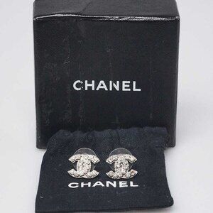 Chanel Silvertone Metal and Crystal CC Logo Earrings